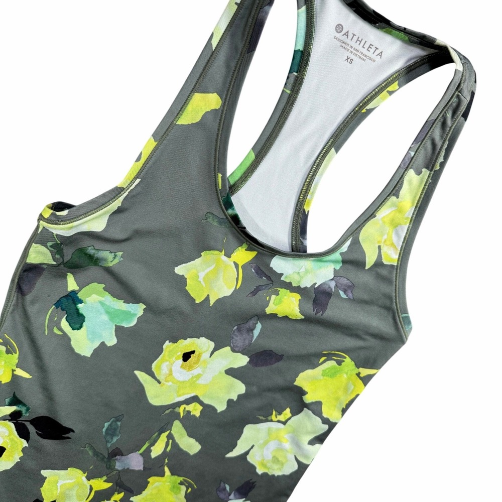 Athleta Womens XS Chi Tank Top Green Floral Racerback Athletic Yoga Running